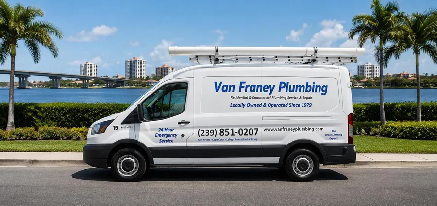 Van Franey Plumbing van by the Caloosahatchee River